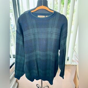 New River Men's Green Plaid Sweater 100% Cotton Preppy Chunky Size Large